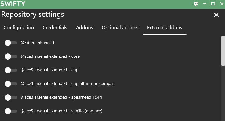 External addons tab